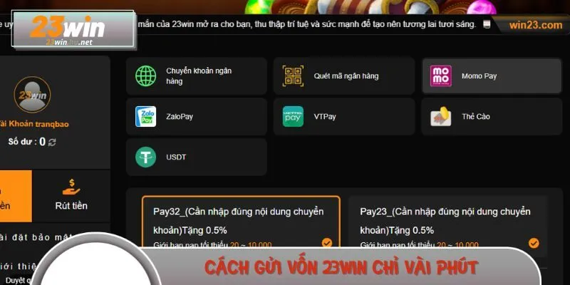 Cách gửi vốn 23WIN chỉ vài phút, ai cũng làm được